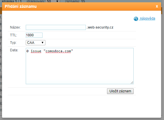 Inserimento del record CAA nel DNS