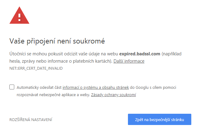 Certificato SSL scaduto (Chrome)