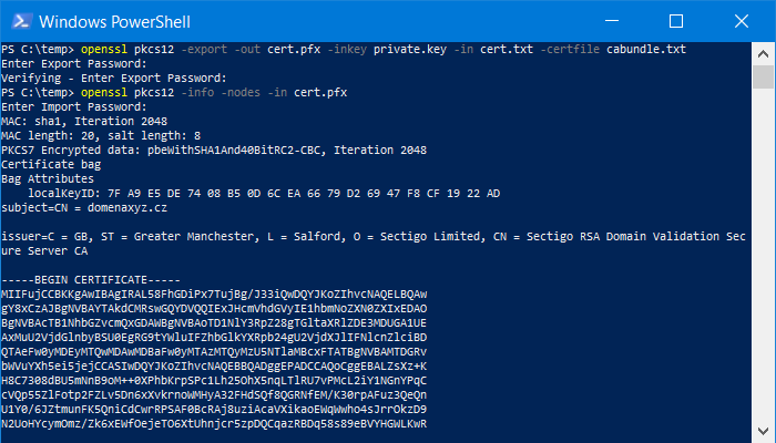 OpenSSL - esporta certificato in formato PFX
